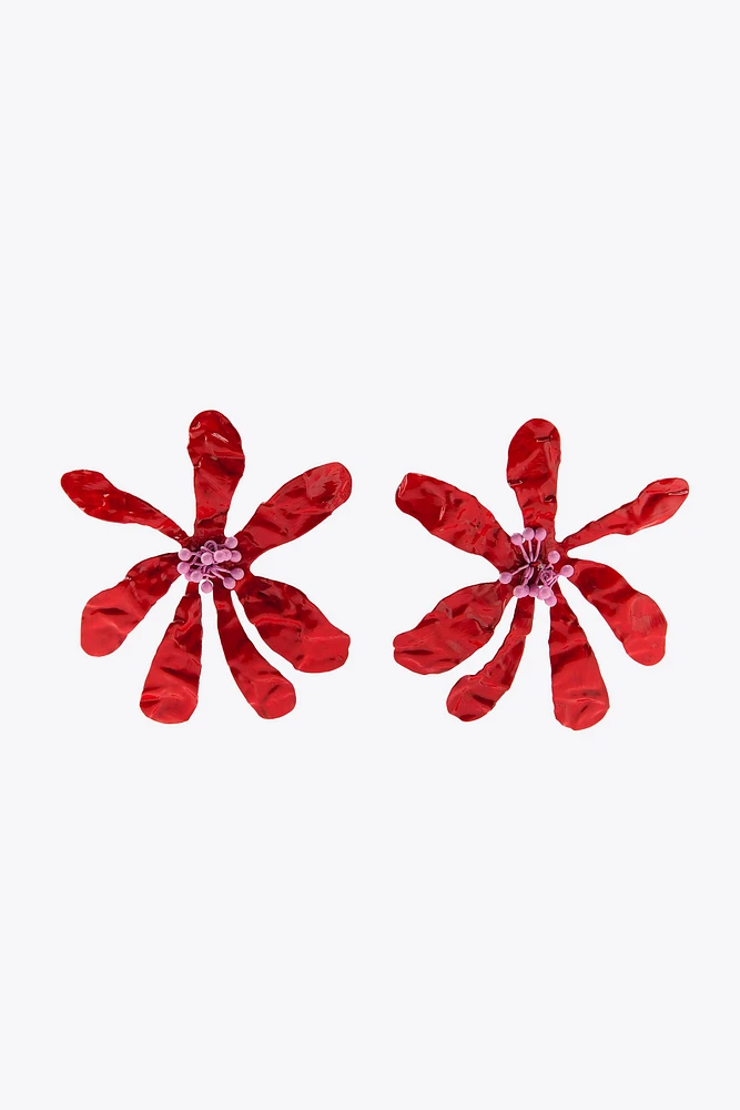 BOUCLES D'OREILLES FLEUR EN MATIÈRES VARIÉES FANTAISIE