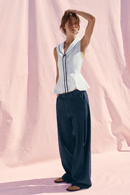POPLIN TIE TRIM TOP