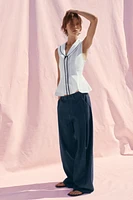 POPLIN TIE TRIM TOP