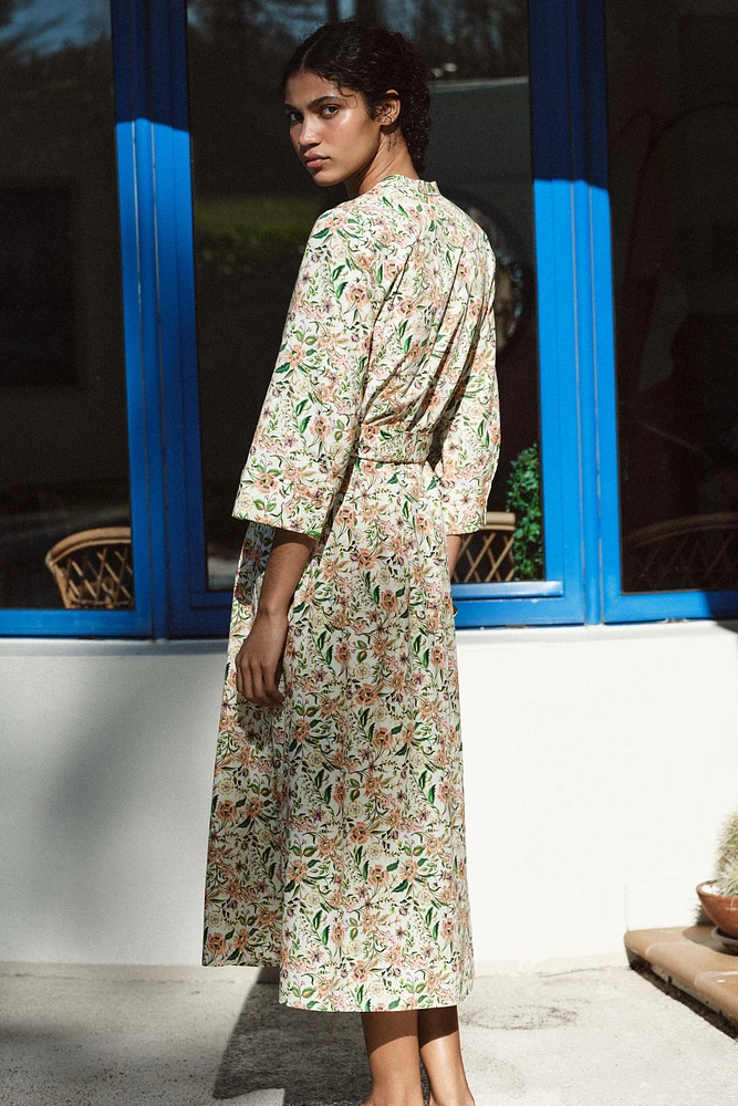 PRINTED MIDI POPLIN DRESS