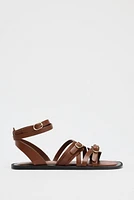 FLAT LEATHER STRAP SANDALS