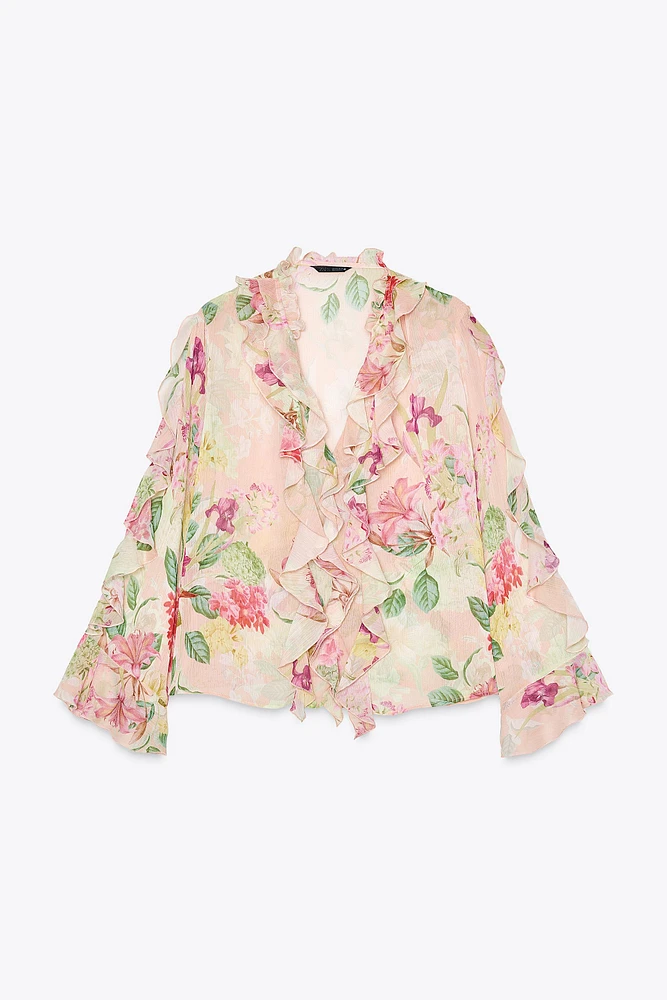 CHEMISE VOLANTS IMPRIMÉ FLEURI
