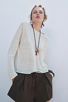 LINEN BLEND KNIT SWEATER