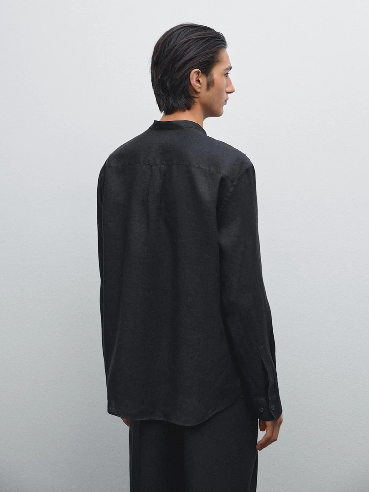 100% linen regular fit stand-up collar shirt