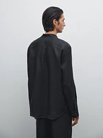 100% linen regular fit stand-up collar shirt