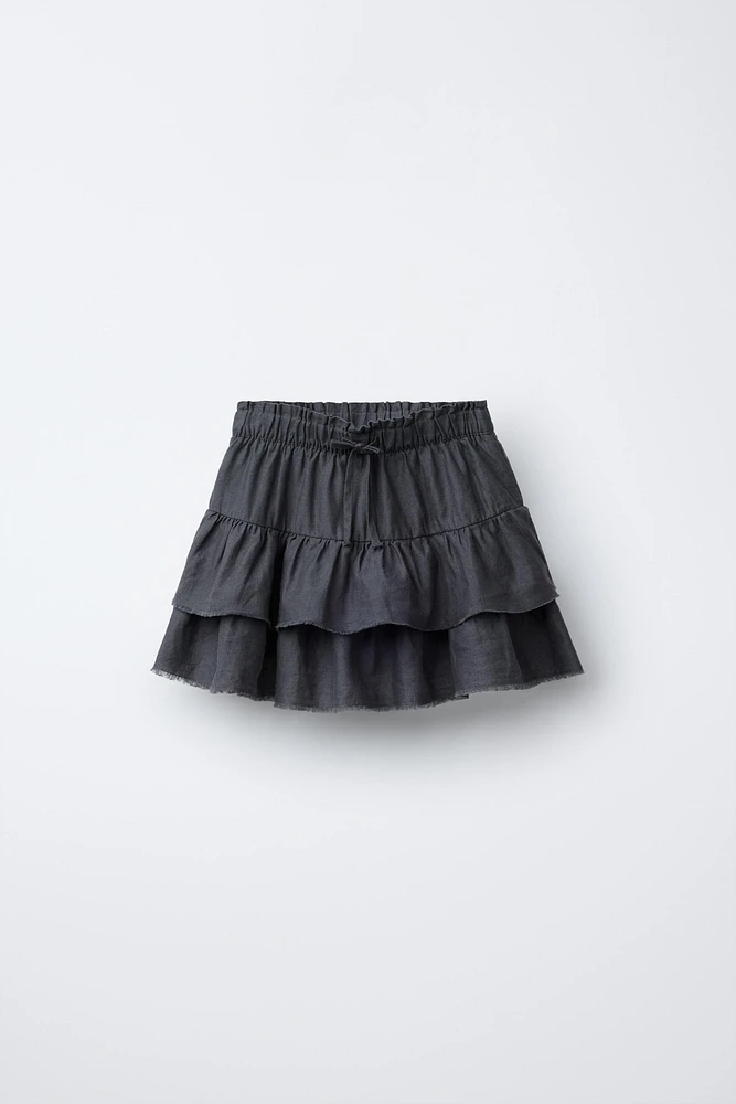 LINEN-BLEND SKORT WITH RUFFLES
