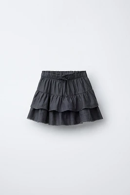 LINEN-BLEND SKORT WITH RUFFLES