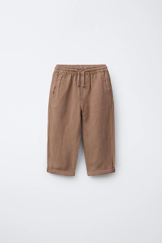 LINEN BLEND STRAIGHT PANTS