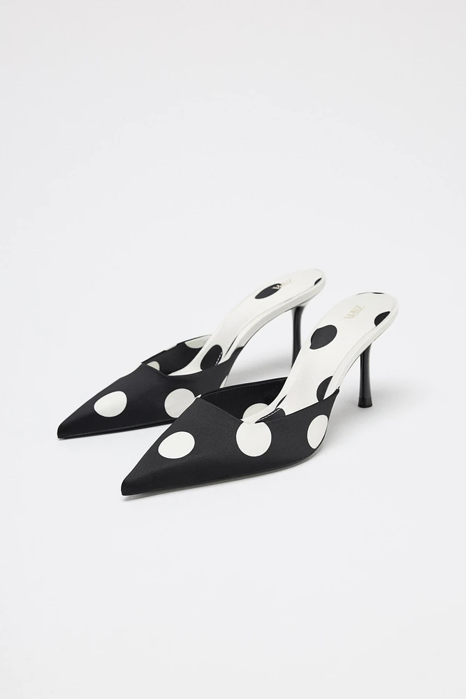 SATIN FINISH POLKA DOT SLINGBACK PUMPS