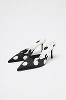 SATIN FINISH POLKA DOT SLINGBACK PUMPS