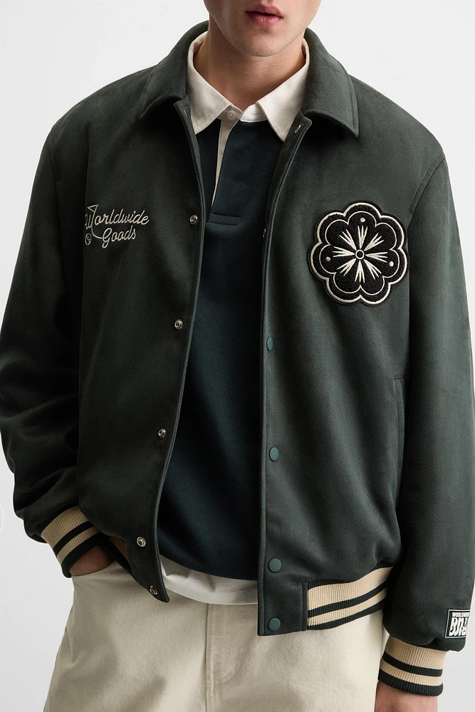 FAUX SUEDE PATCH JACKET