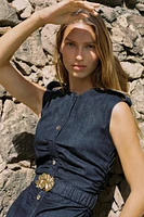 Z1975 BELTED DRAPED DENIM MIDI DRESS