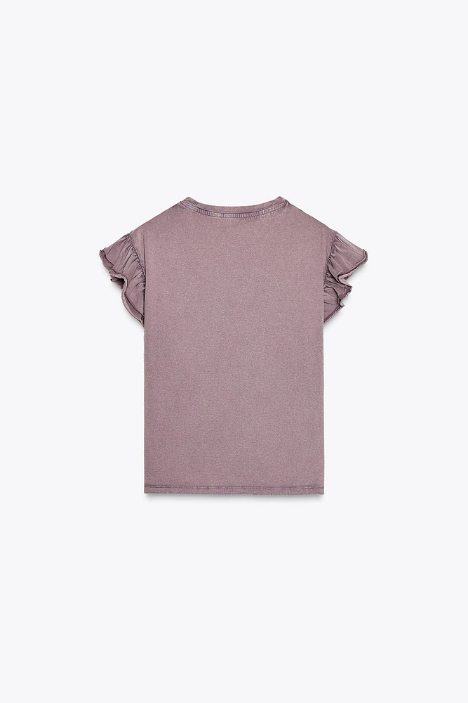 WASHED EFFECT RUFFLE T-SHIRT