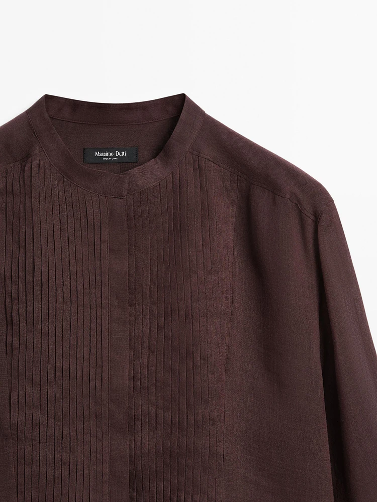 Flowing ramie blend shirt with pintucks