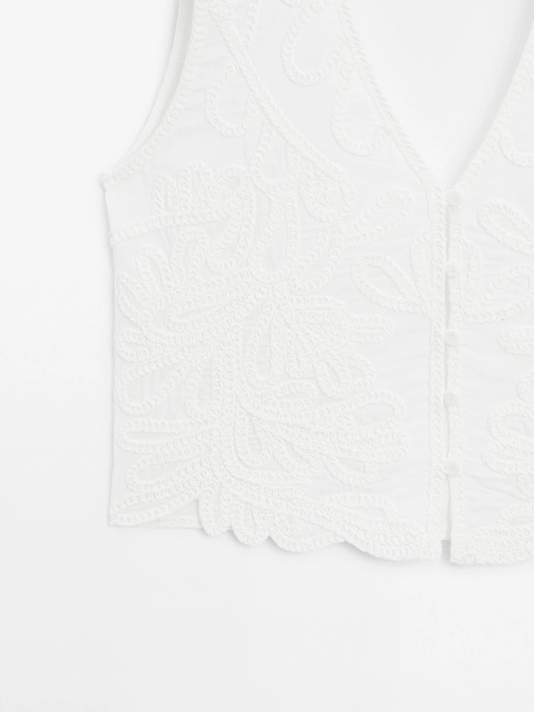 Veste sans manches brodée 100 % coton