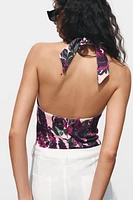 PRINTED HALTER BODYSUIT