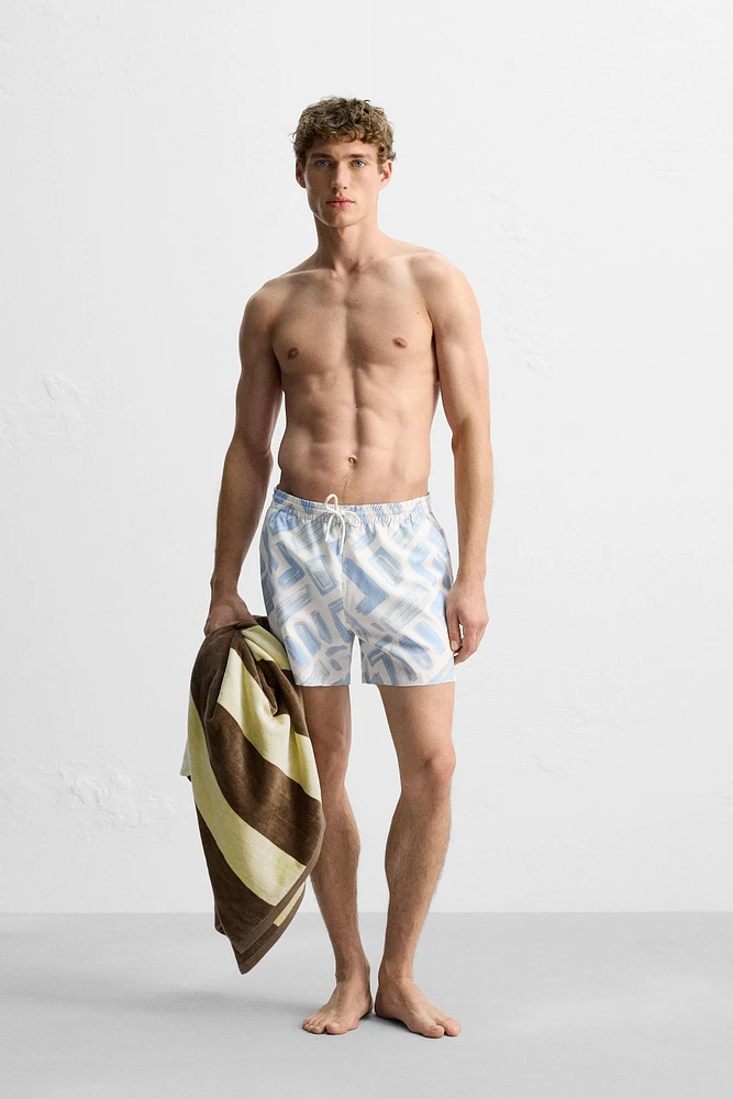 GEOMETRIC PRINT MID-LENGTH SWIMSUIT