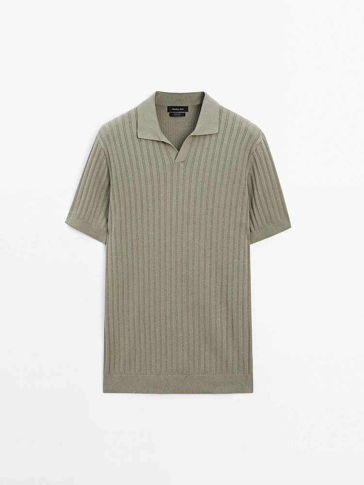 Pull en maille côtelée à col polo