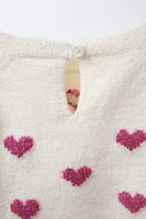 HEART PRINT KNIT SWEATER