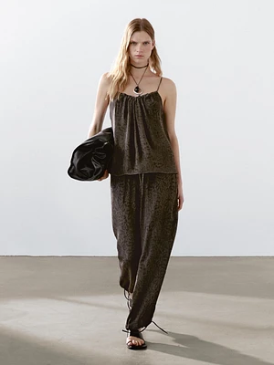 Flowing wide-leg jacquard trousers