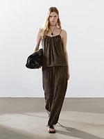 Flowing wide-leg jacquard trousers
