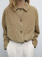 Suede leather overshirt with drawstrings