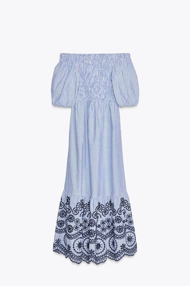 ROBE MIDI RAYURES BRODÉE