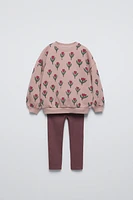 FLORAL RIB SWEATSHIRT AND LEGGINGS MATCHING SET
