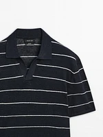 100% linen striped knit polo shirt