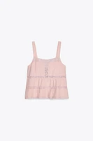 EMBROIDERED STRAPPY CHIFFON TOP