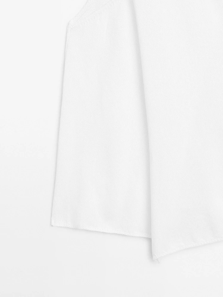 Top en maille de coton à encolure américaine croisée