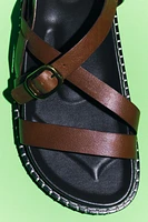 LOW-HEELED STRAPPY LEATHER SANDALS