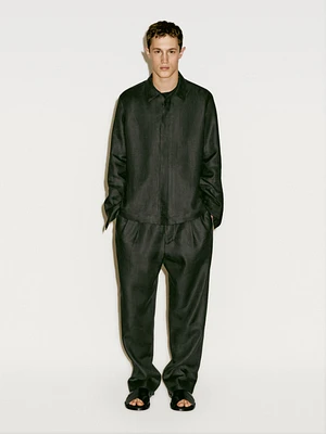 100% linen double dart trousers