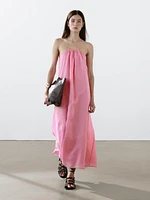 Robe longue froncée à encolure américaine