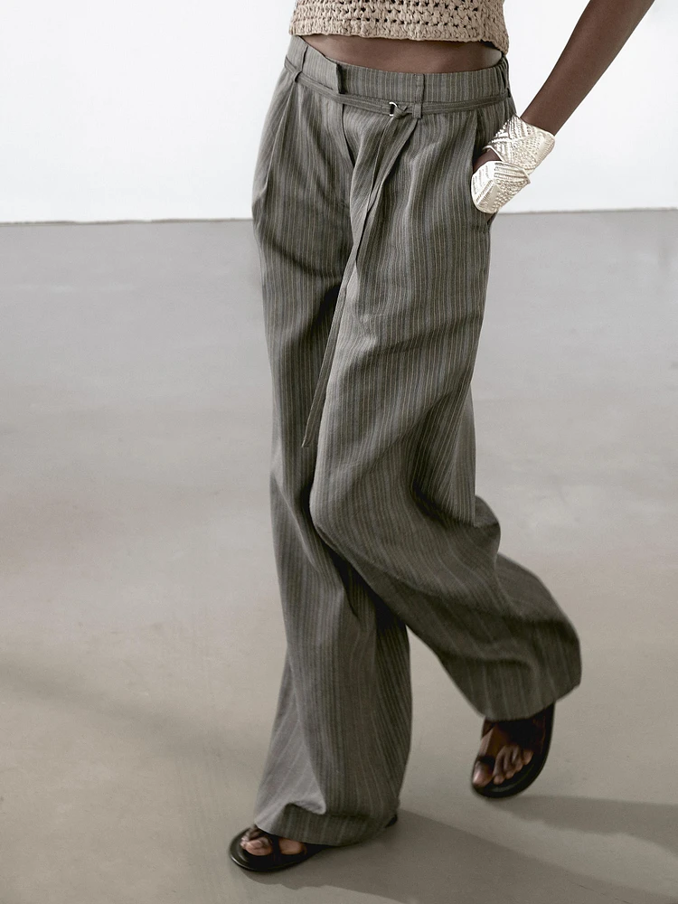 Striped cotton blend trousers