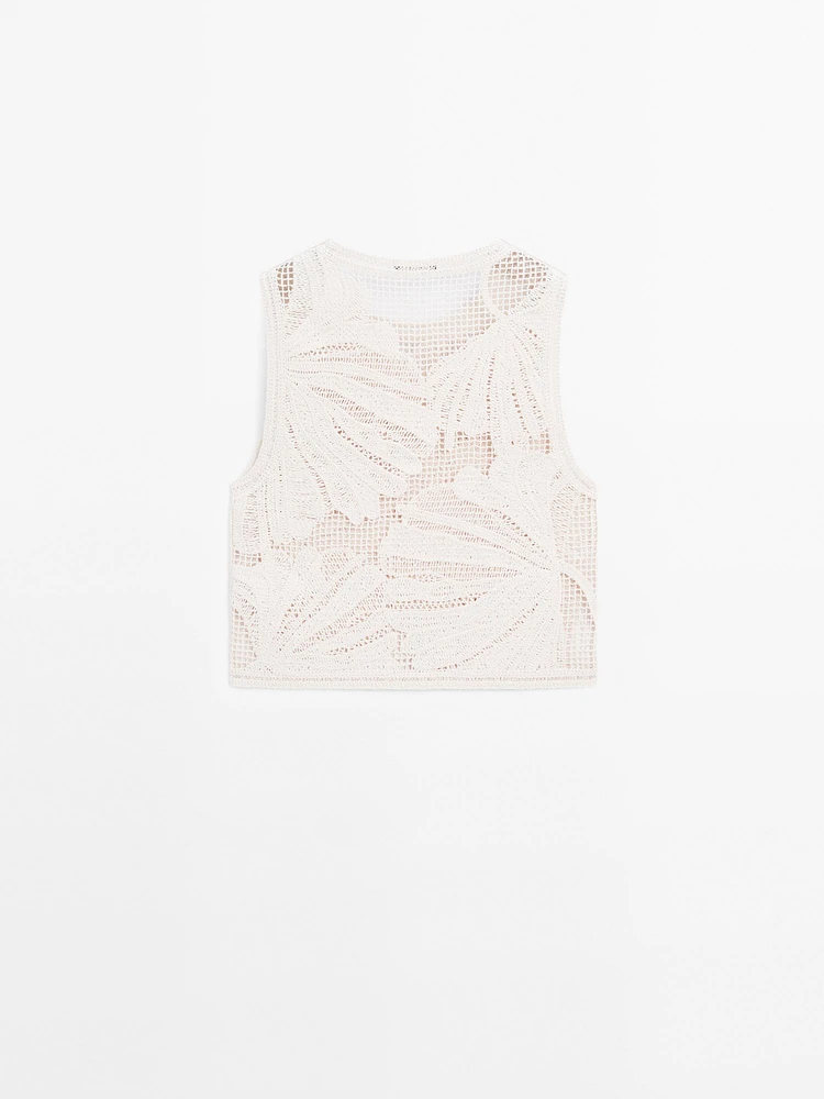 Top en crochet ajouré à fleurs