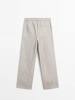 Pinstriped wide-leg linen trousers
