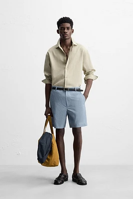 STRIPED CRINKLED EFFECT BERMUDA SHORTS