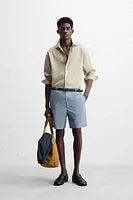 STRIPED CRINKLED EFFECT BERMUDA SHORTS