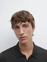 Short sleeve wool blend knit polo shirt