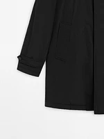 Short technical fabric trench coat