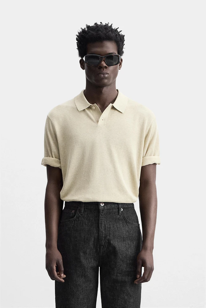 KNIT SILK LINEN POLO SHIRT