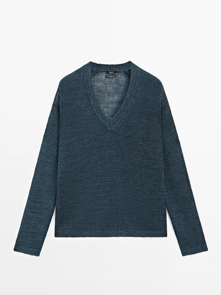 100% linen cutwork sweater