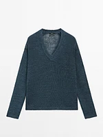 100% linen cutwork sweater