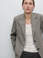 Blazer à carreaux en coton et lin mélangés