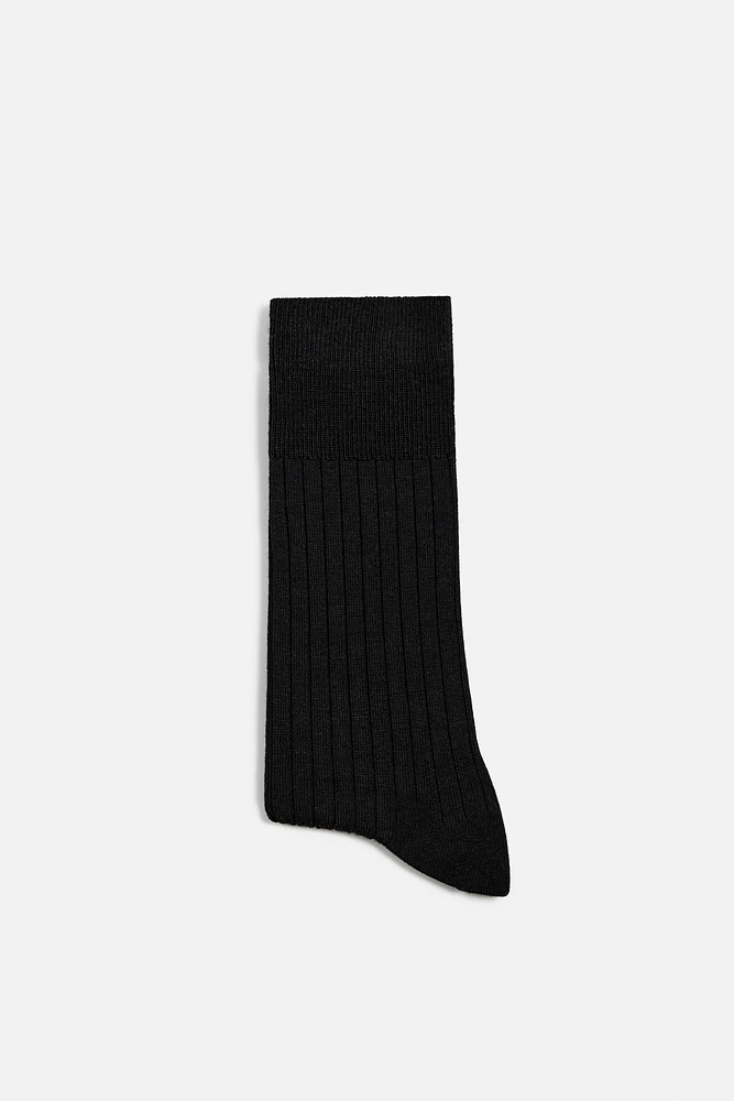 RIBBED WOOL BLEND SOCKS