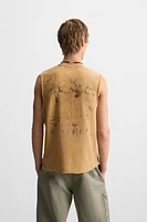 WASHED KNIT PRINT T-SHIRT