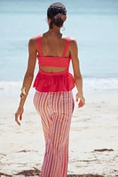 KNOTTED LINEN PEPLUM TOP