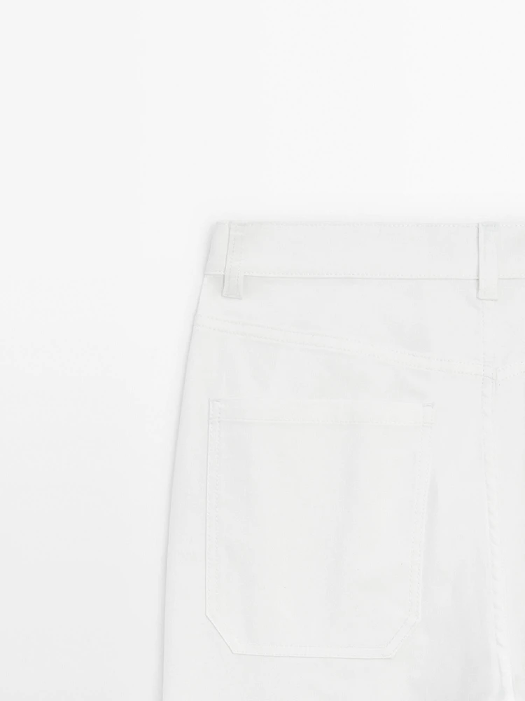 Pantalon straight cropped en coton mélangé