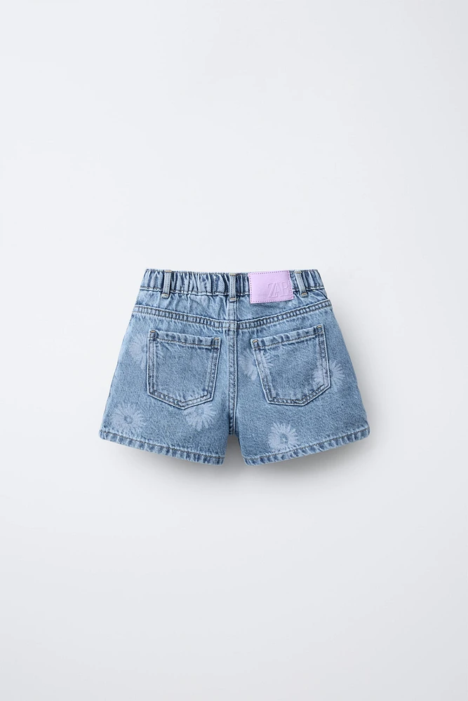 FLORAL PRINT DENIM SHORTS